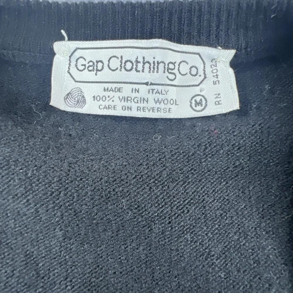 VTG Gap Clothing Company Wool Sweater Vest Men's Medium Black Made In Italy Flaw